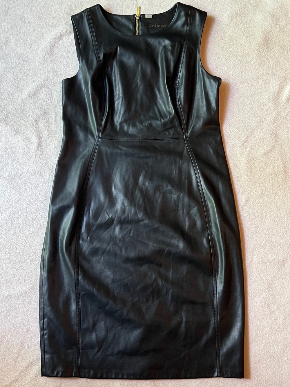 Calvin Klein Black Faux-Leather Sleeveless Sheath Dress Size 12